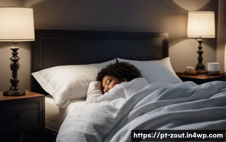 심신 회복력과 관련된 최신 연구 동향 - A serene bedroom scene at night showcasing a young adult peacefully sleeping on a comfortable bed wi...